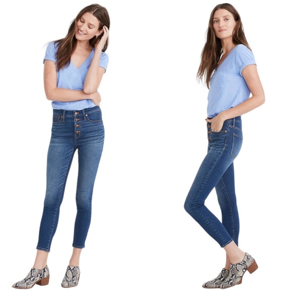 Madewell Jeans Womens 27 Blue Mid Rise Skinny Crop Button Fly NEW
